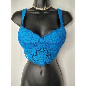 Pink Blue Lace Padded Bralette With Adjustable Straps. color variate in the pic
